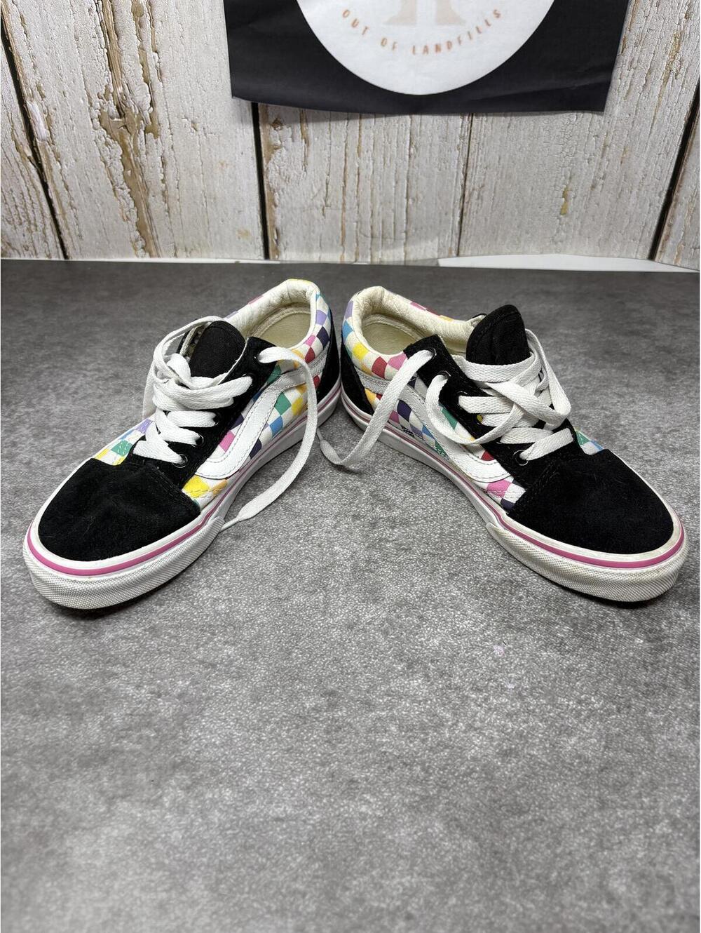Vans Old Skool Rainbow Checkerboard Kids Sneakers US 2.5 Low Top Skate Shoes